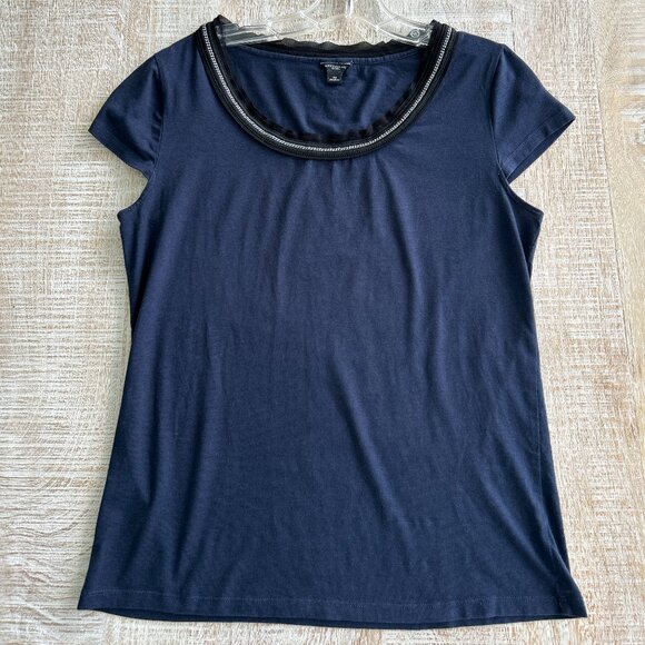 Ann Taylor Tops - Ann Taylor Navy/Blue T-Shirt Short Sleeve Silver Links Ribbon Size Medium